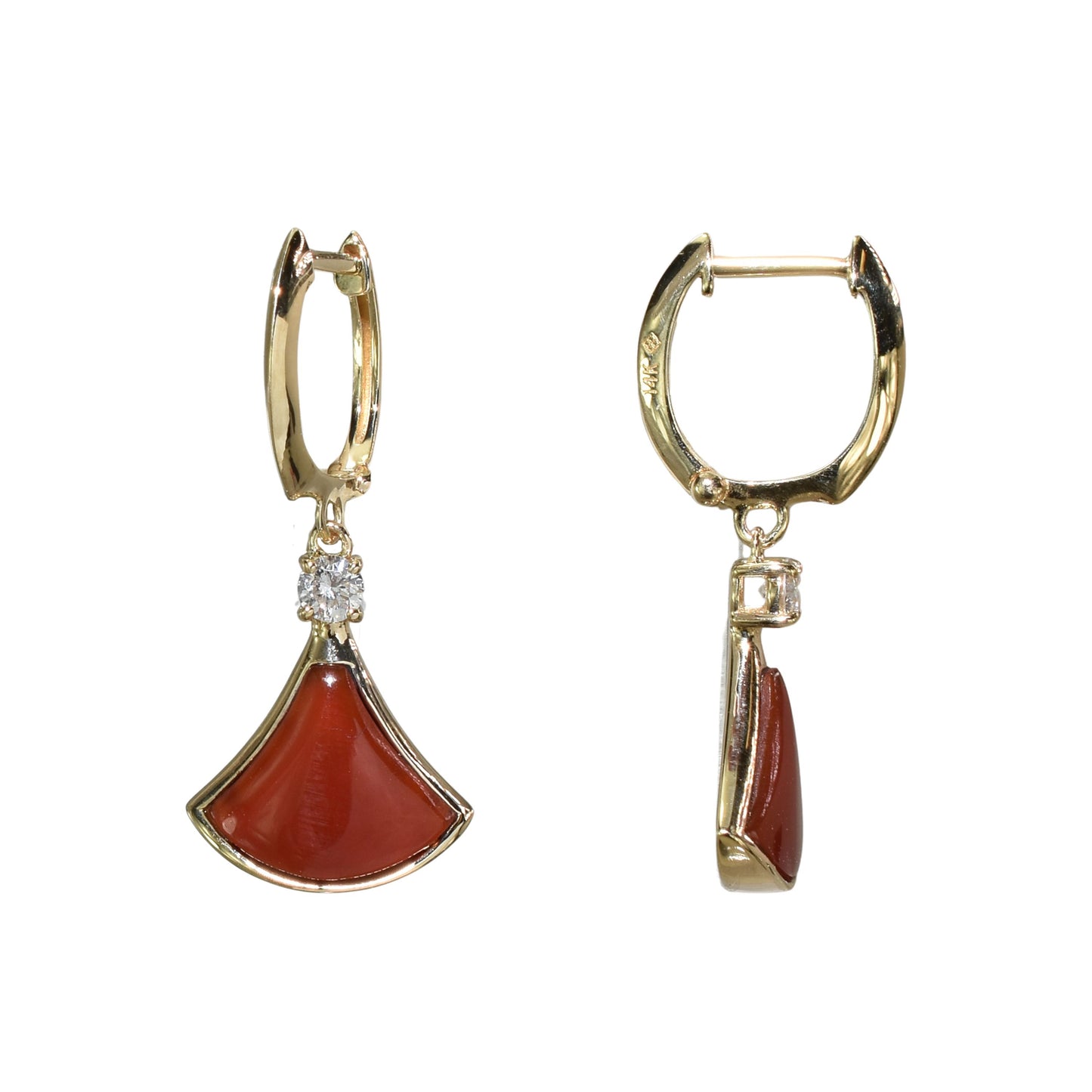 14k Gemstone Diamond Fan Earring