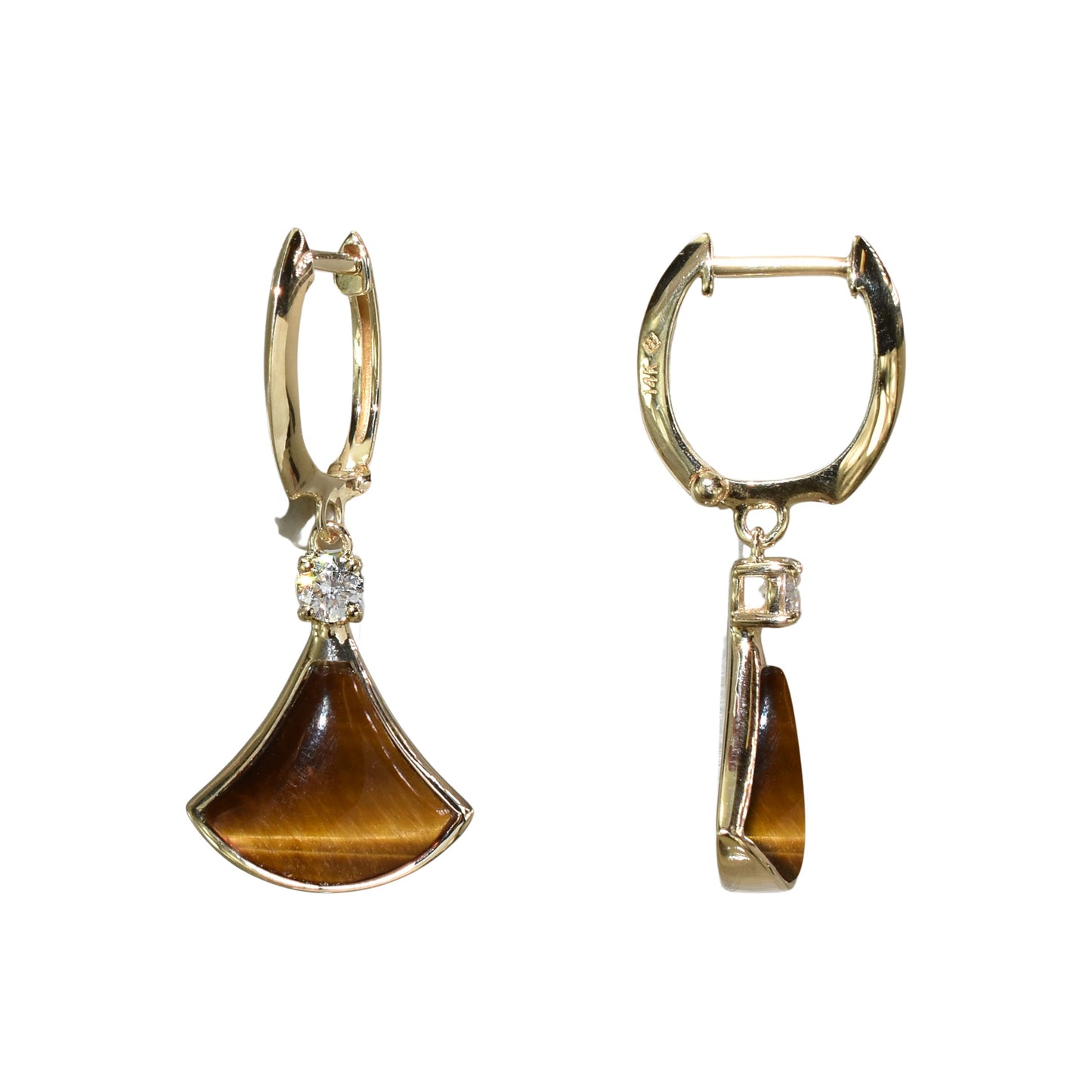 14k Gemstone Diamond Fan Earring