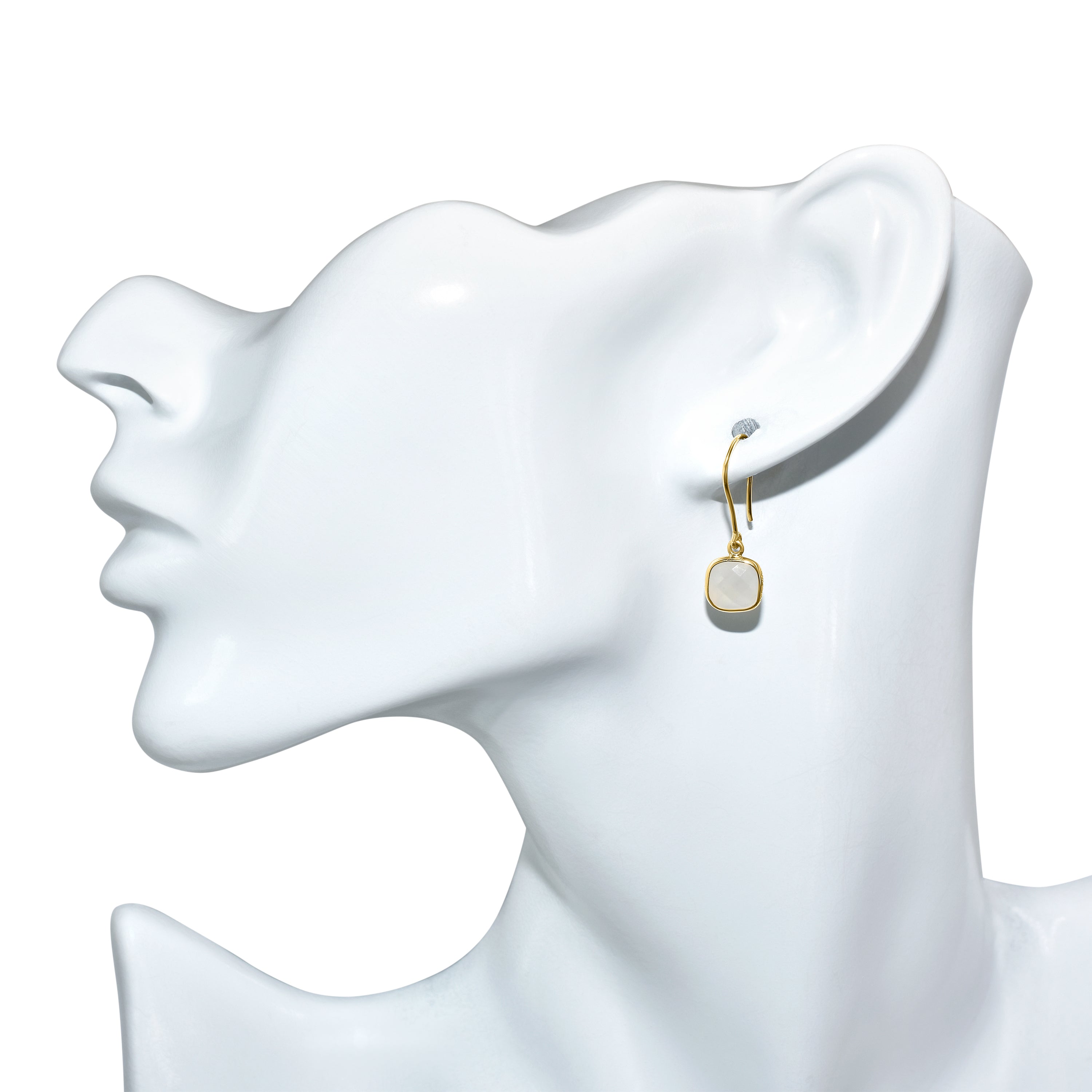 14k Square Bezel Rainbow Moonstone Earring