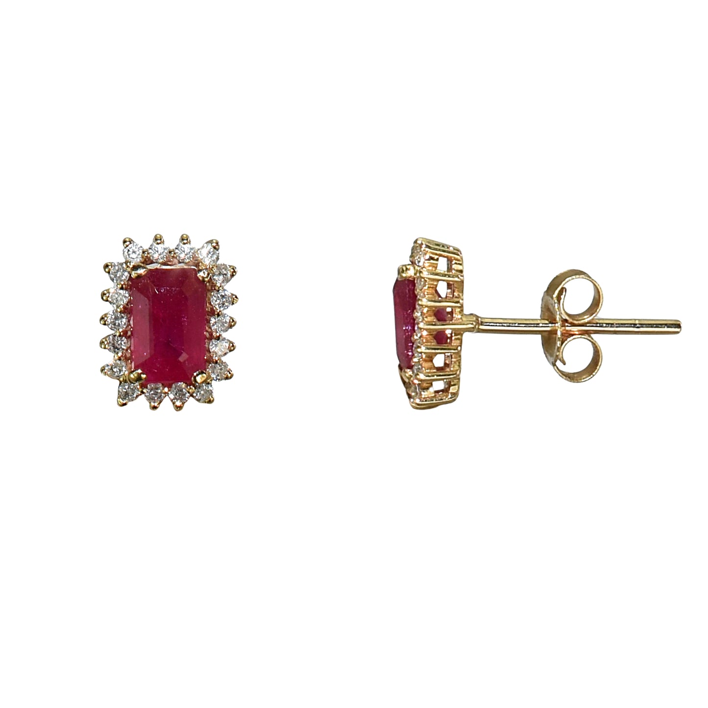 14k Rectangle Shaped Stud Diamond Ruby Earring