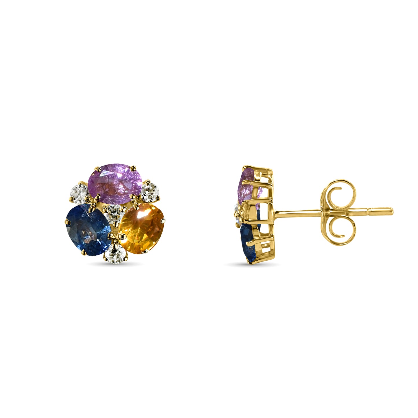 14k Flower Cluster Gemstone and Diamond Earring