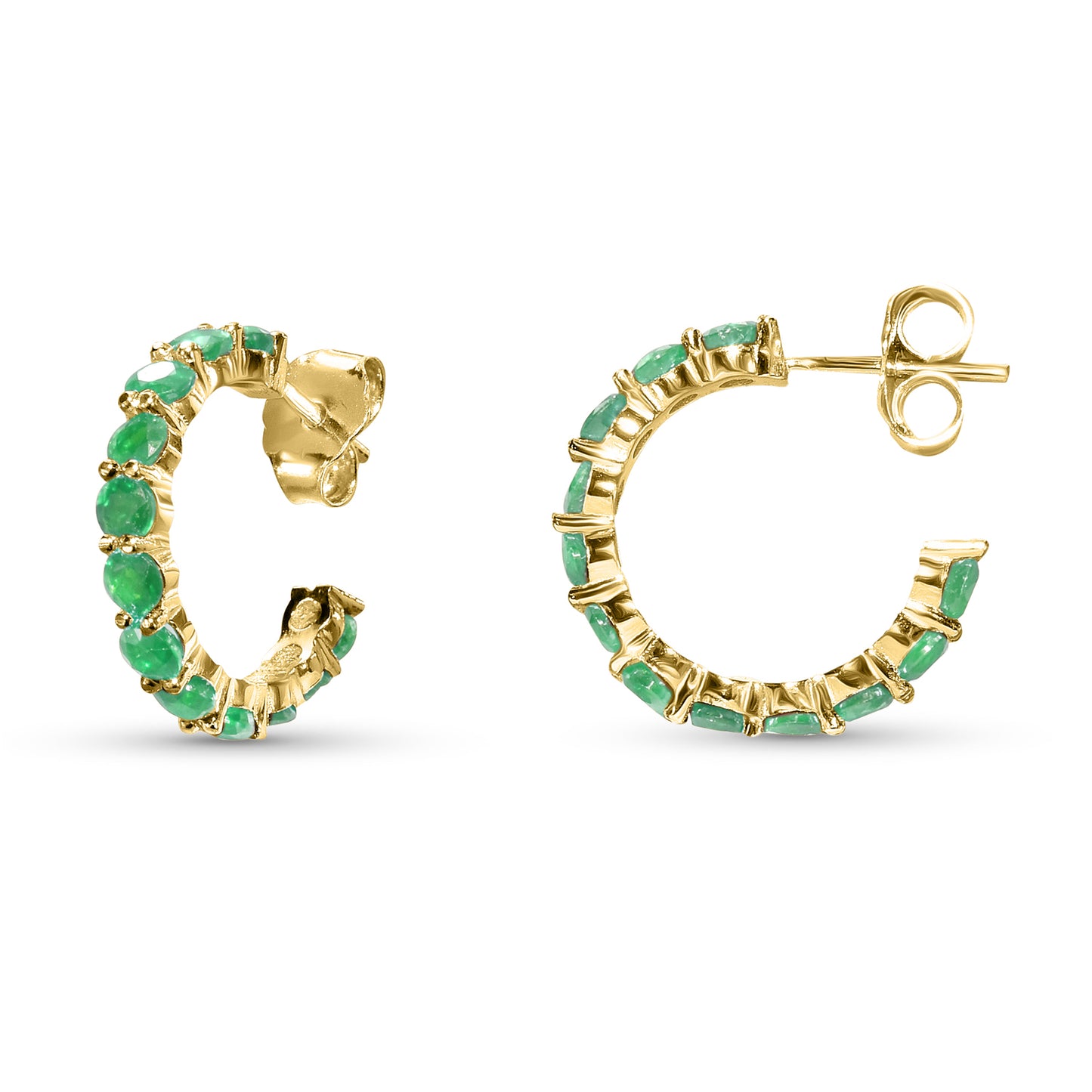 14k Round Gemstone Hoop Earring