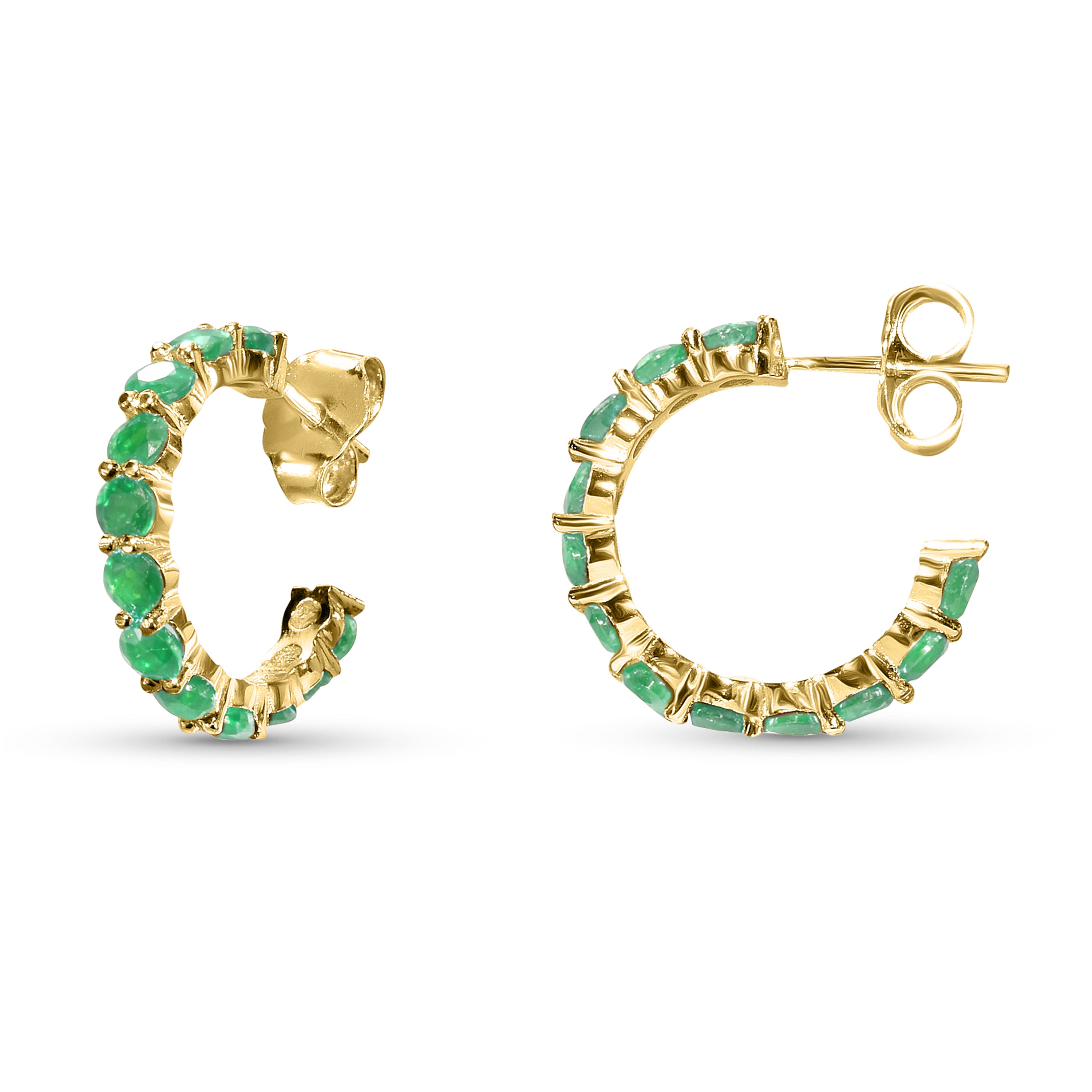 14k Round Gemstone Hoop Earring
