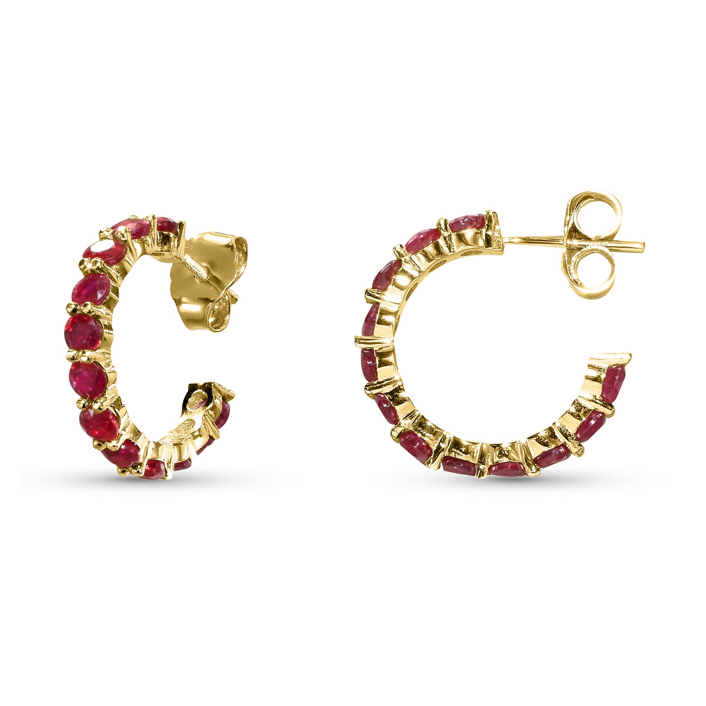 14k Round Gemstone Hoop Earring