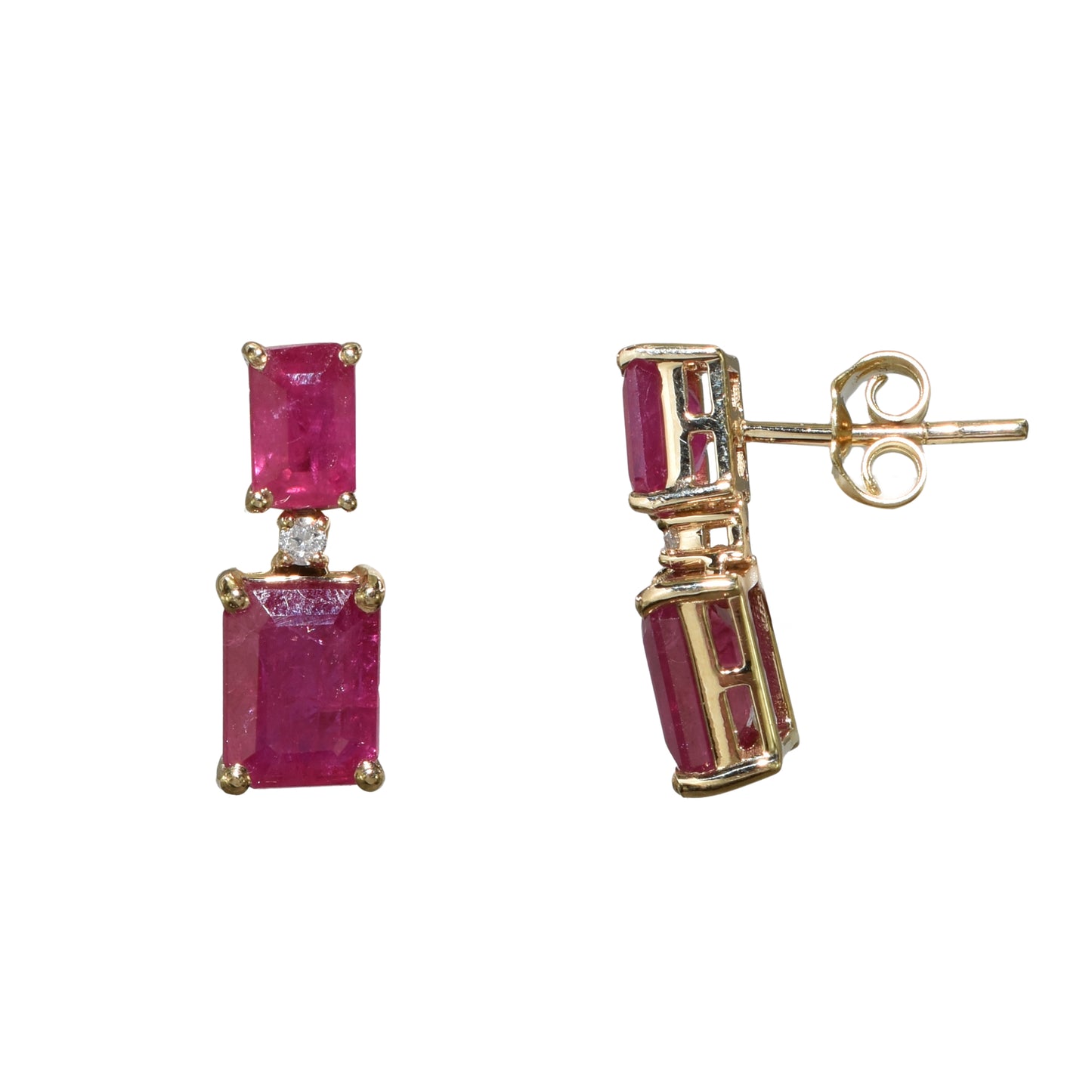 14k Rectangle Diamond Ruby Emerald Earring