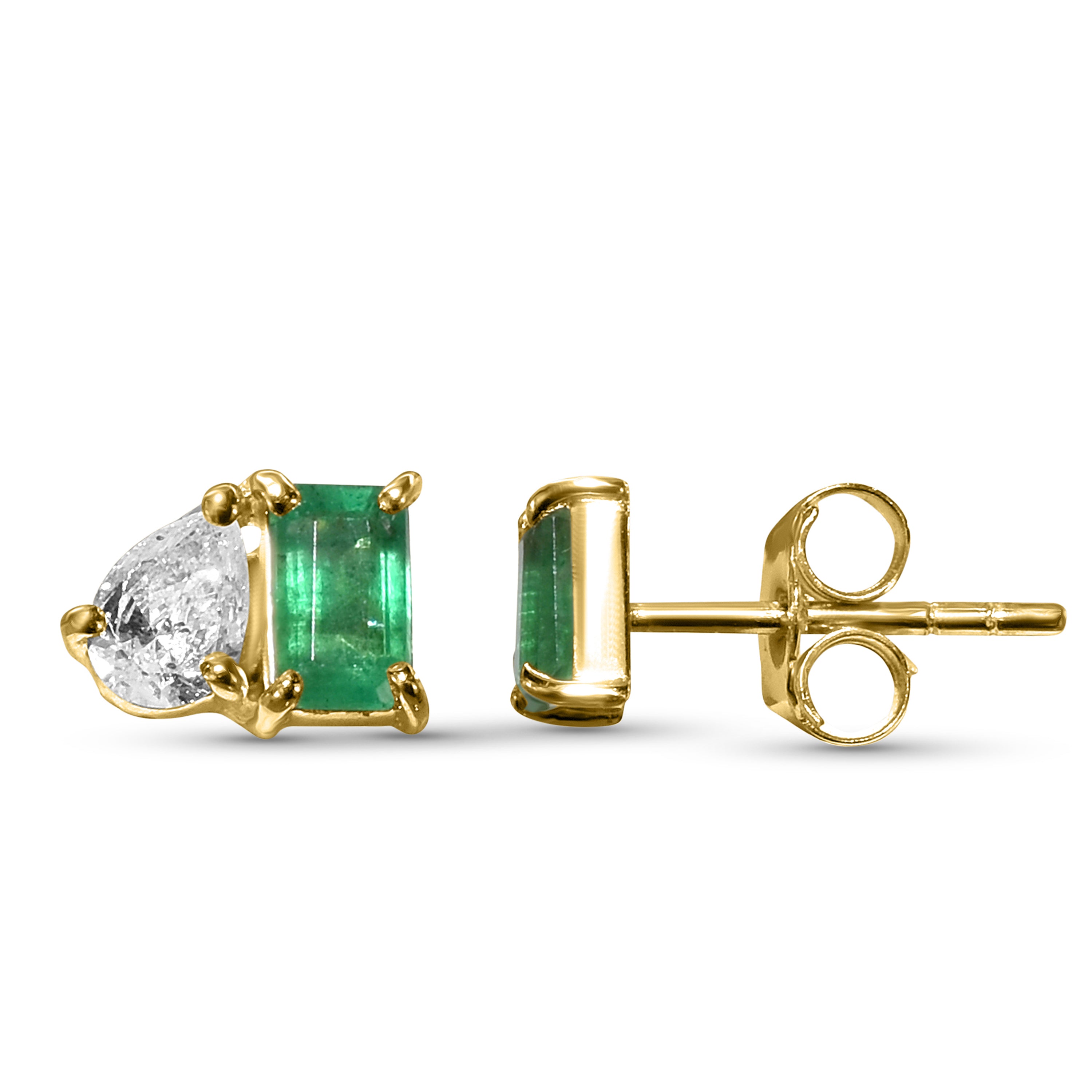 14k Pear Rectangle Diamond Earring