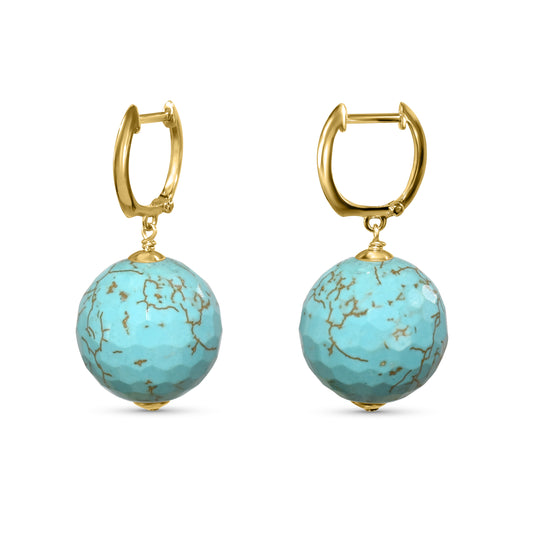 14k Faceted Turqouise Hoop Earring