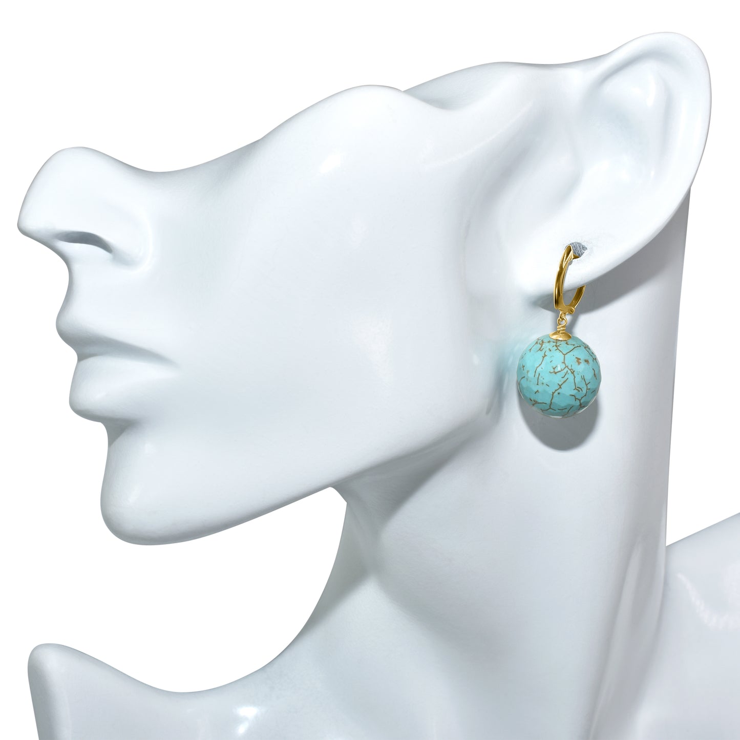 14k Faceted Turqouise Hoop Earring