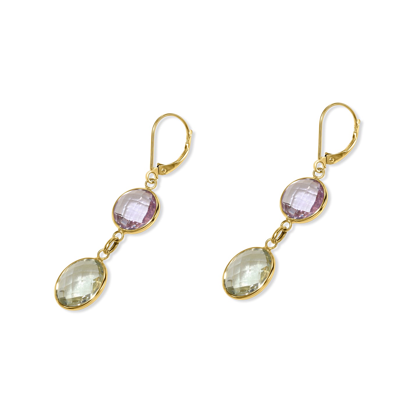 14k Yellow Pink & Green Amethyst Leverback Earring