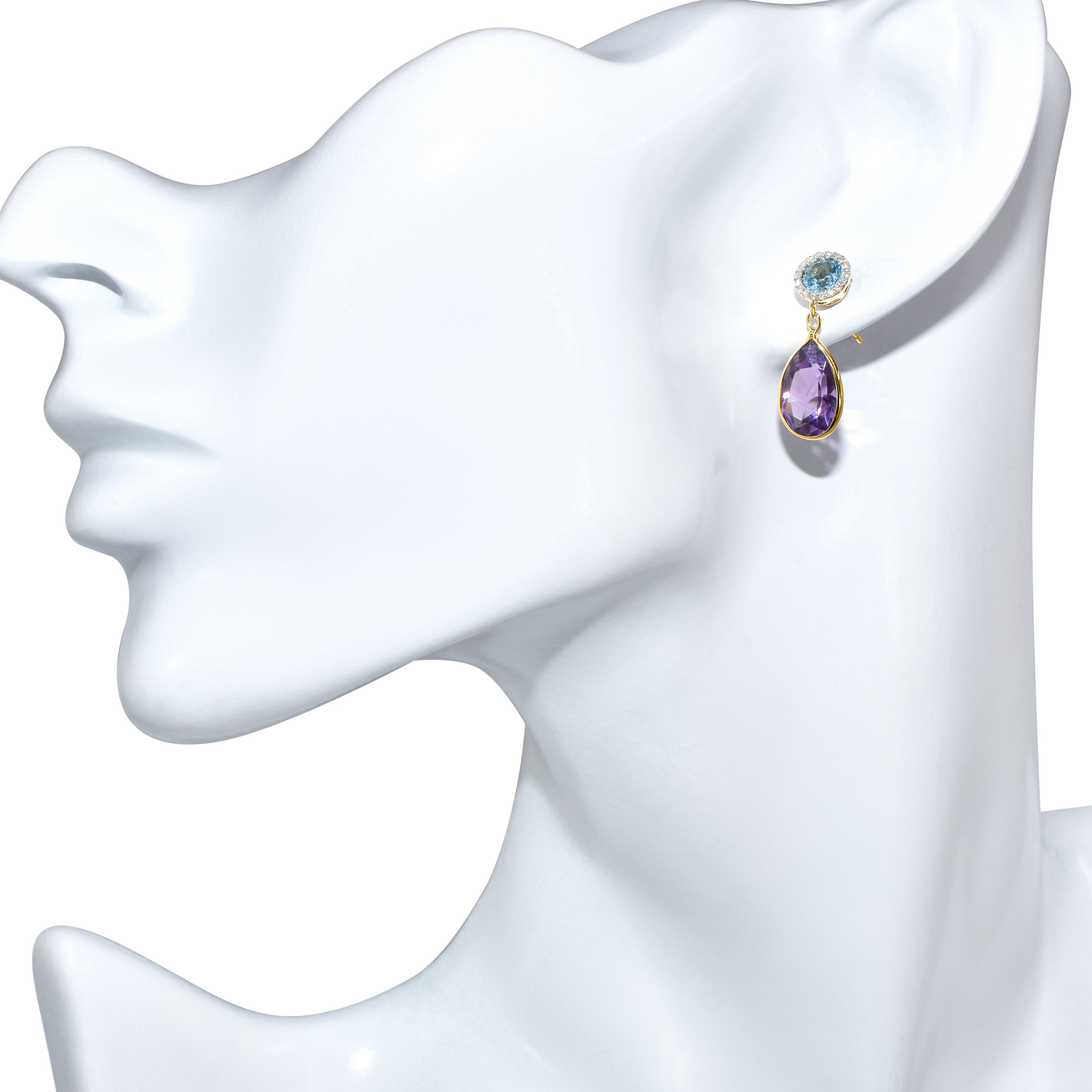 14k Swiss Blue Topaz Amethyst Diamond Post Earring