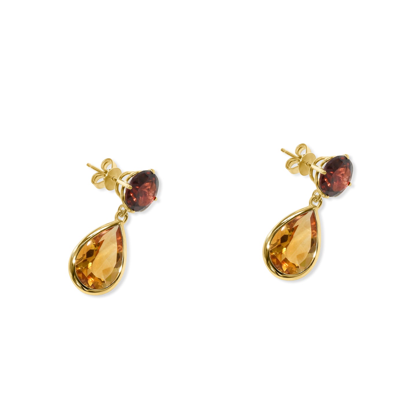 14k Garnet Citrine Pear Post Earring