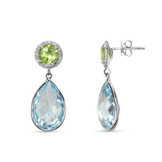 14k White Gold Peridot Blue Topaz Diamond Earring