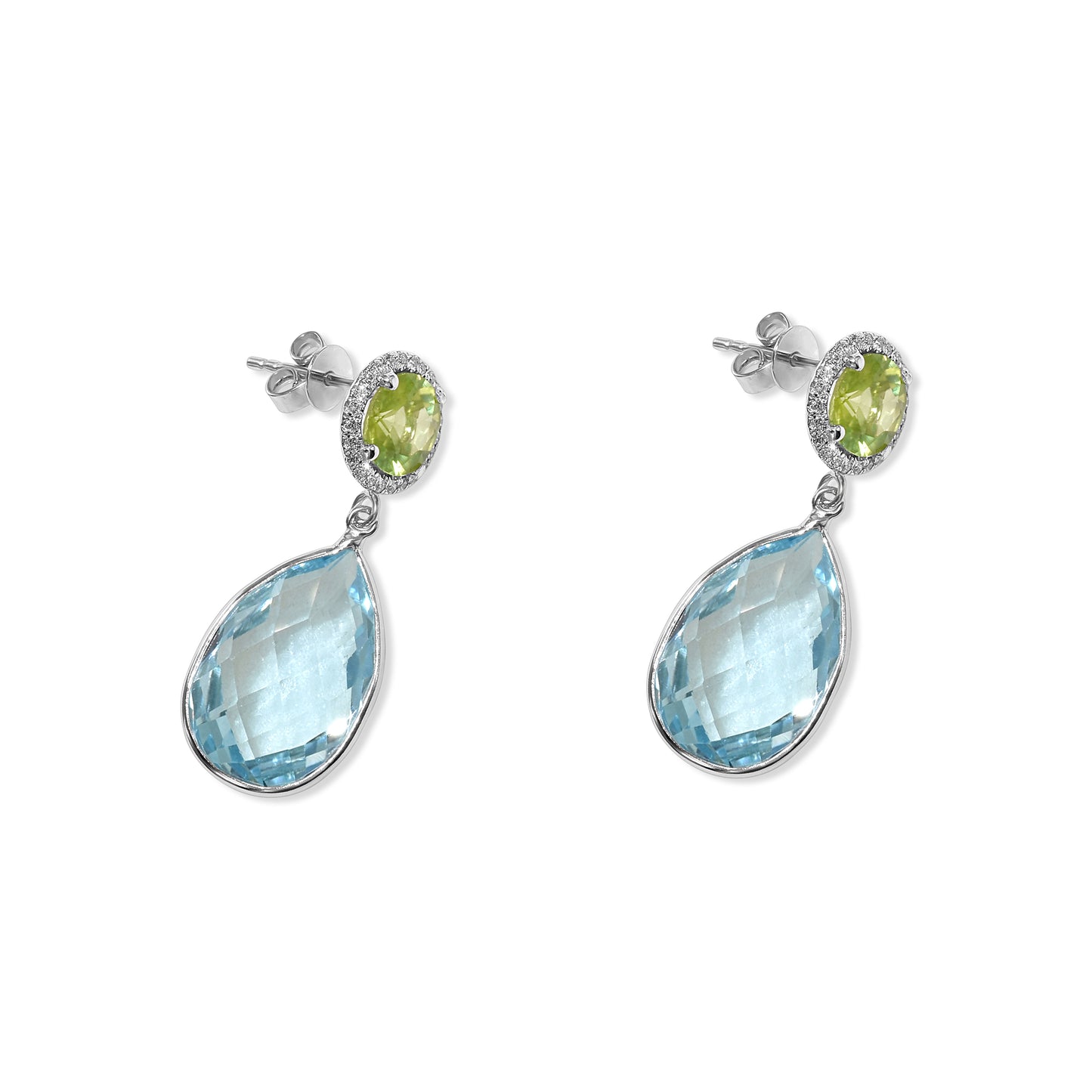 14k White Gold Peridot Blue Topaz Diamond Earring