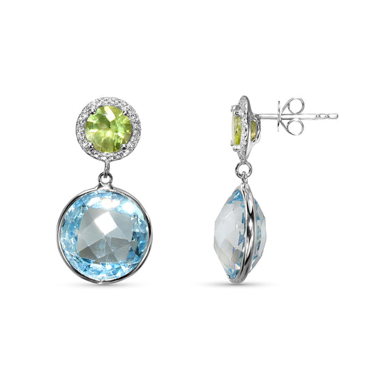 14k White Gold Peridot Blue Topaz Round Diamond Post Earring