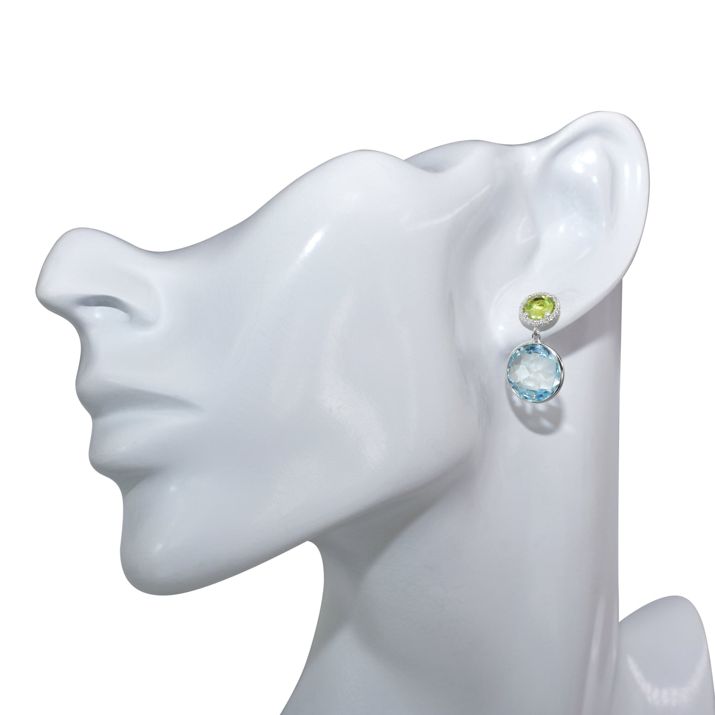 14k White Gold Peridot Blue Topaz Round Diamond Post Earring