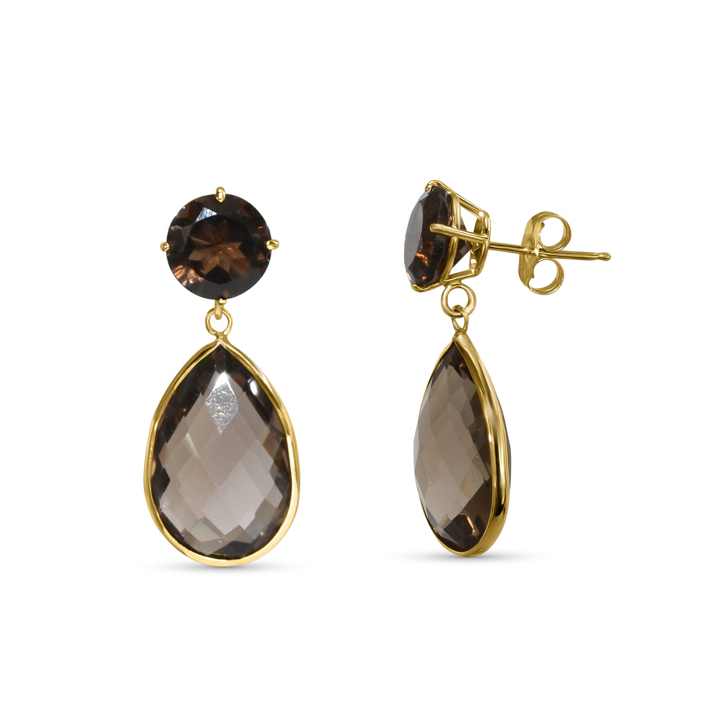 14k Smoky Quartz Post Earring