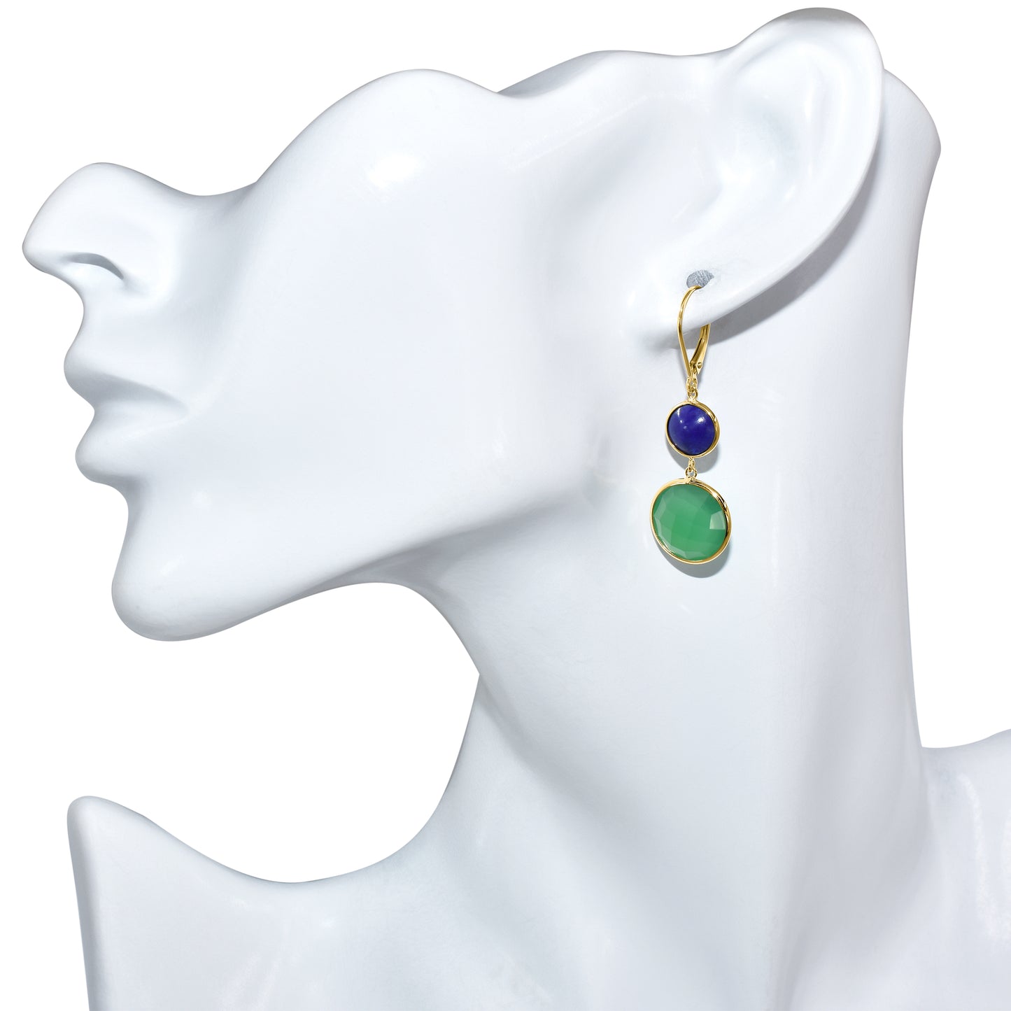 14k Lapis Green Onyx Leverback Earring