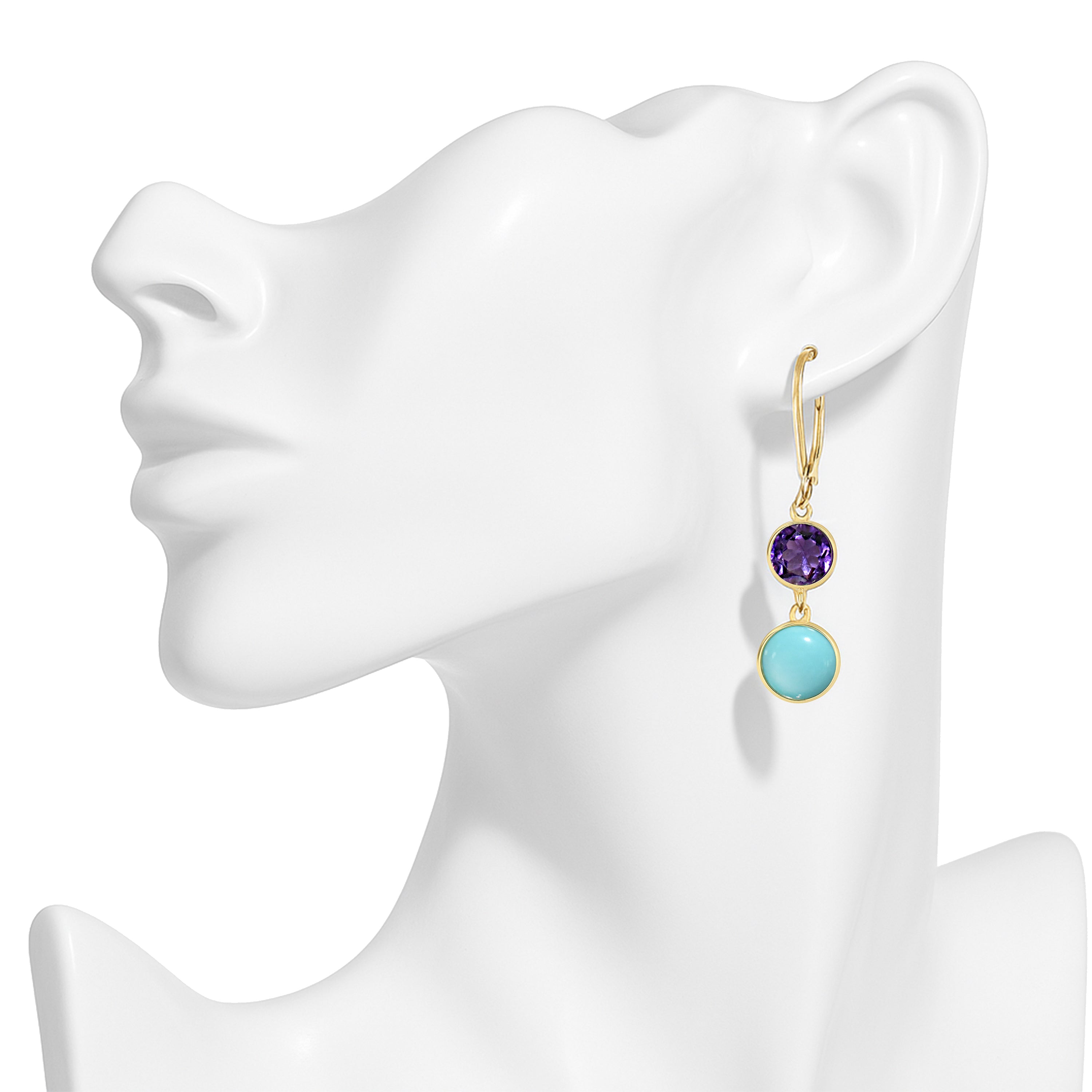 14k Amethyst Turquoise Bezel Leverback Earring