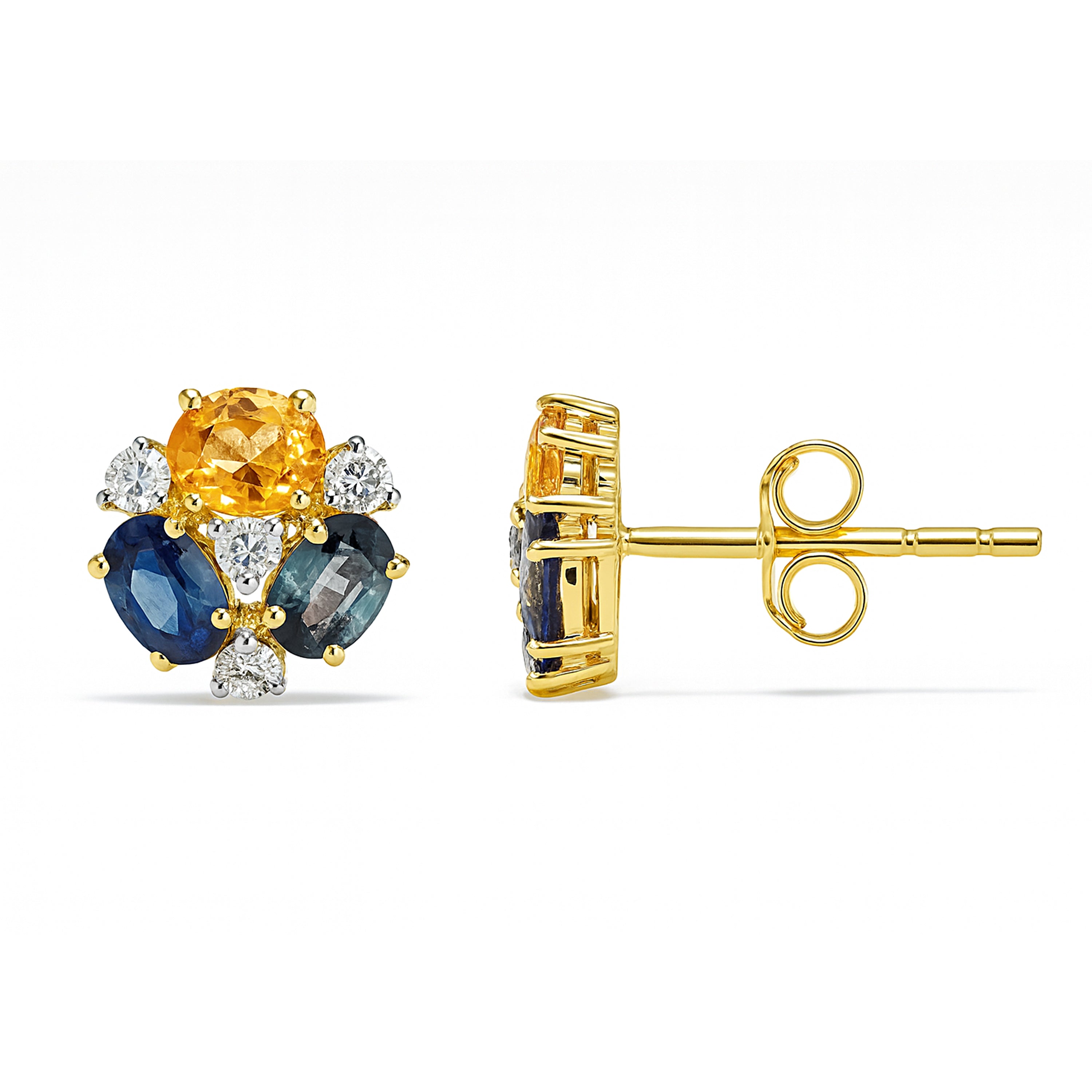 14k Flower Cluster Gemstone and Diamond Earring