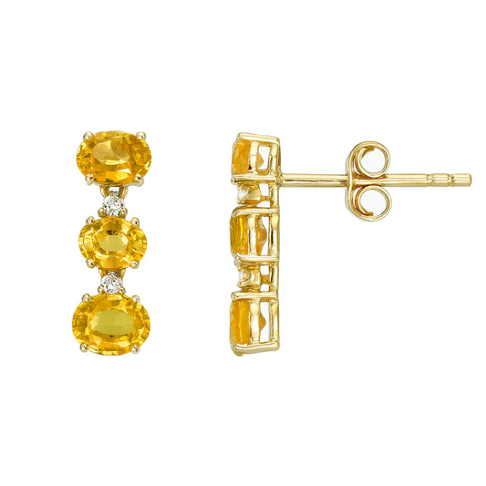 14k Yellow Sapphire Diamond Oval Shape Earring