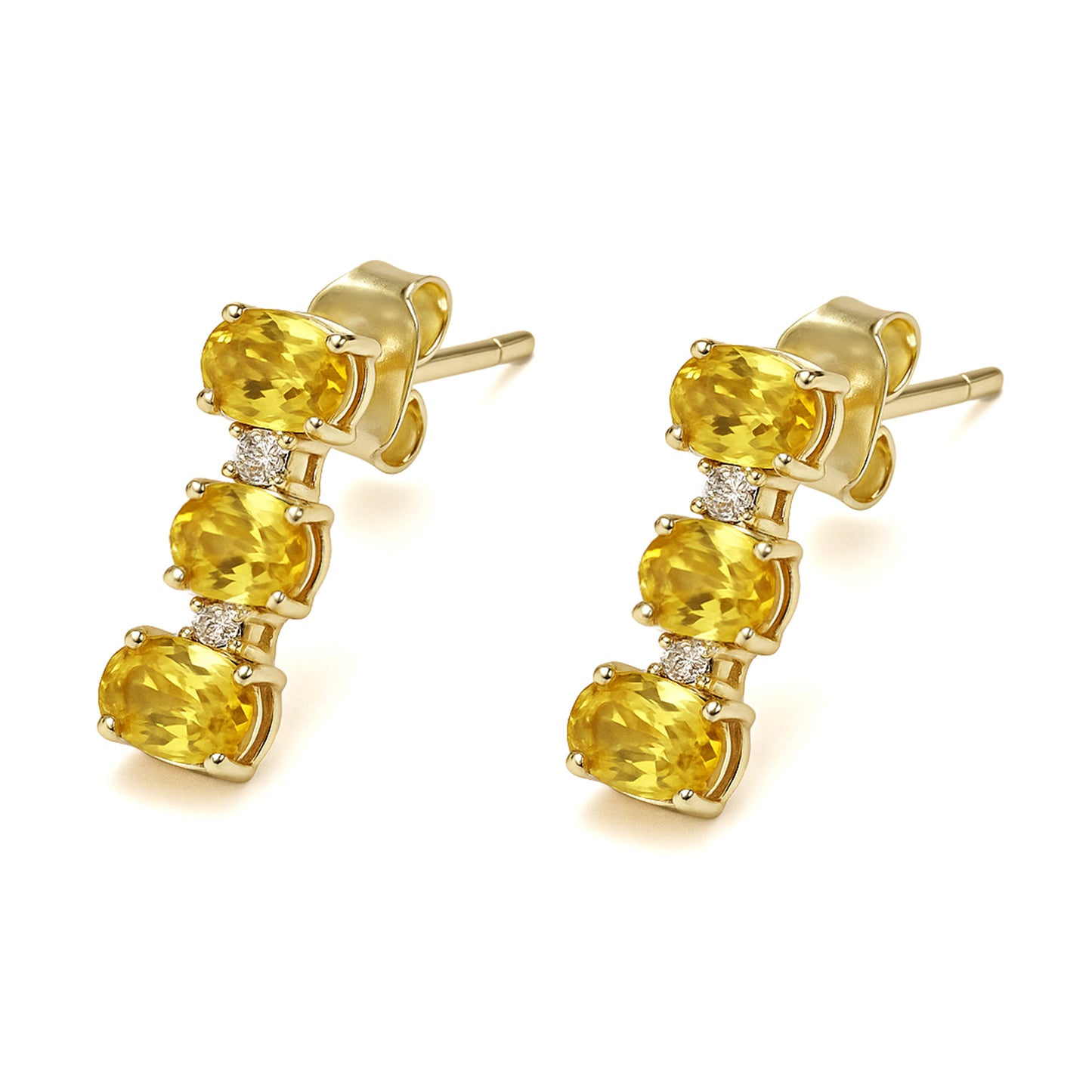 14k Yellow Sapphire Diamond Oval Shape Earring