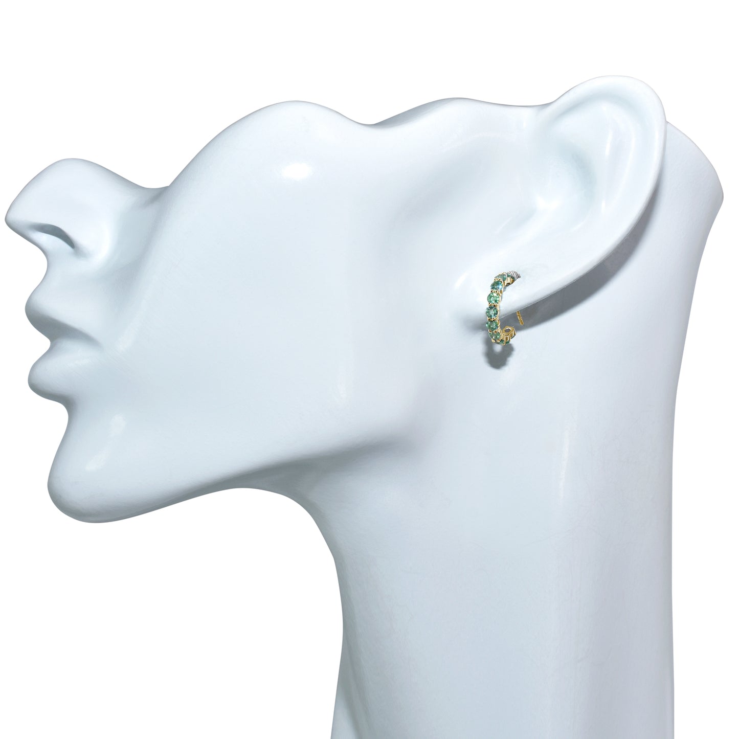 14k Emerald Round Cut Hoop Earring