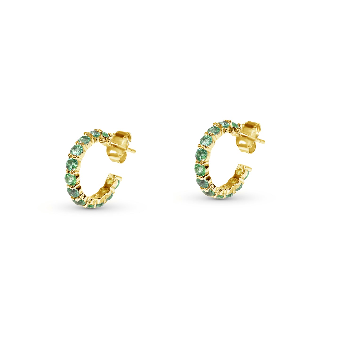 14k Emerald Round Cut Hoop Earring
