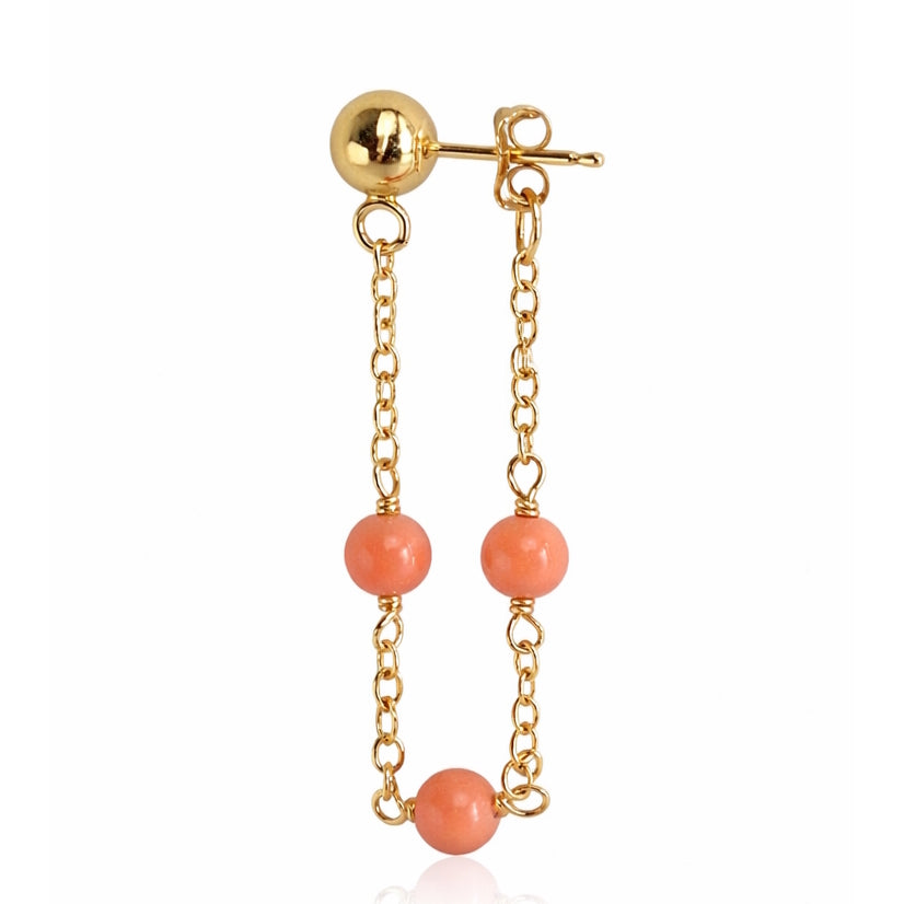 14k Gemstones Station Hoop Ball Top Earring