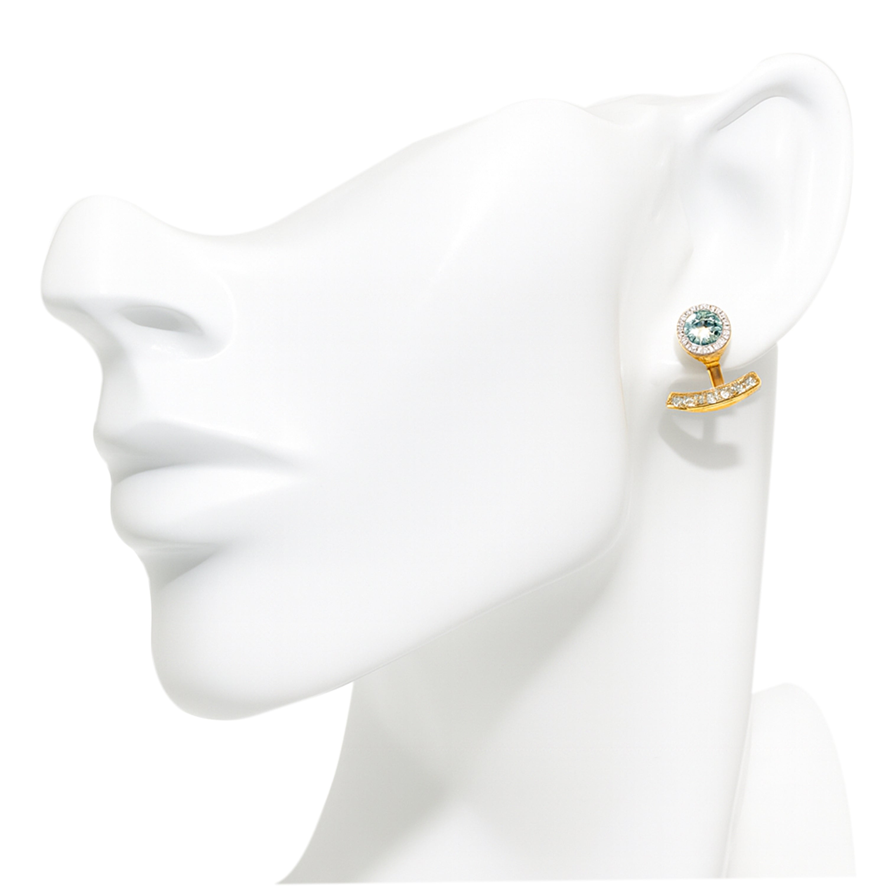 14k Swiss Blue Topaz Diamond Curved Bar Jacket Earring