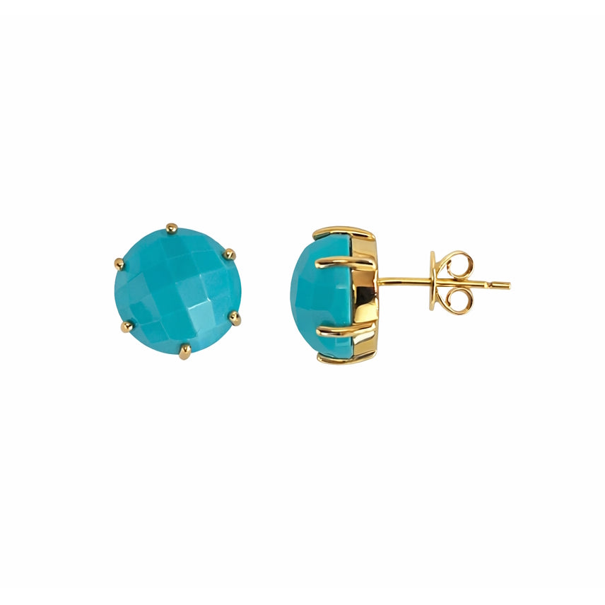 14K Turquoise Faceted Rounded Cabochon Stud Earring