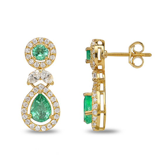 14k Emerald Diamond Double Stone Earring