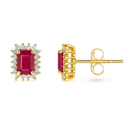 14k Ruby Diamond Square Stone Earring
