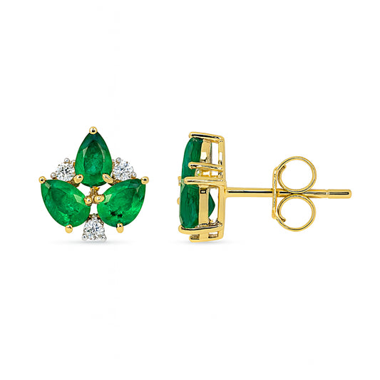 14k Emerald Diamond Leaf Shape Earring