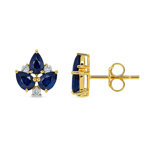 14k Sapphire Diamond Leaf Shape Earring
