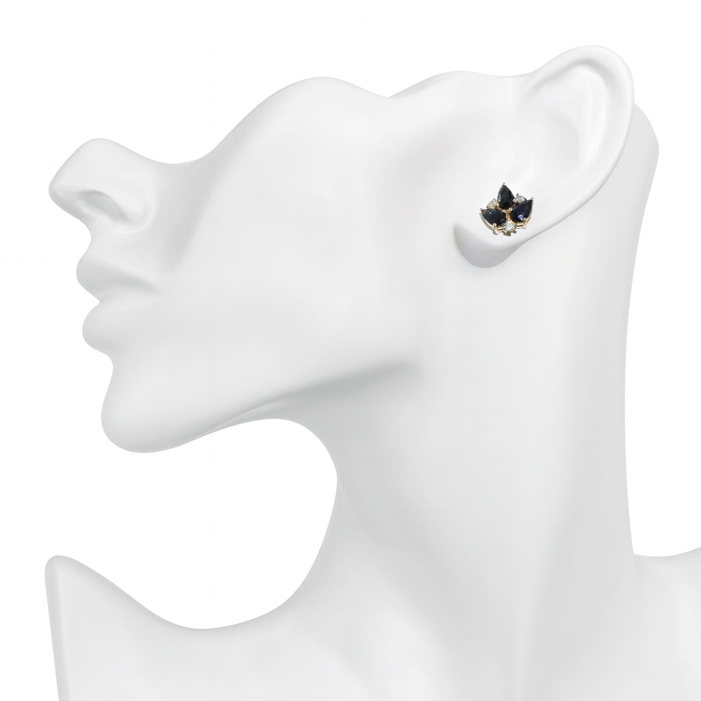 14k Sapphire Diamond Leaf Shape Earring