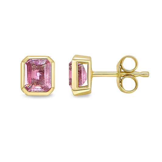 14k Pink Sapphire Square Bezel Earring