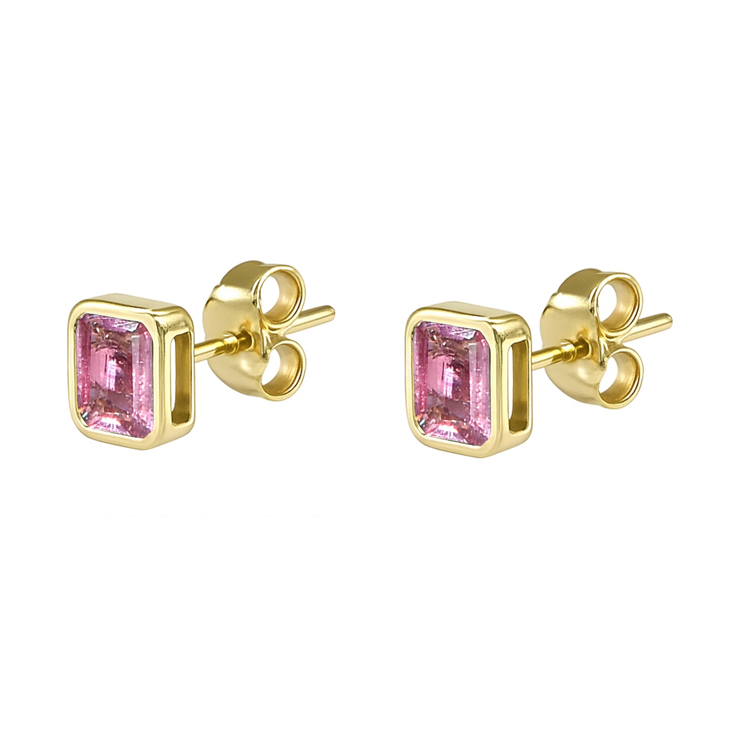 14k Pink Sapphire Square Bezel Earring