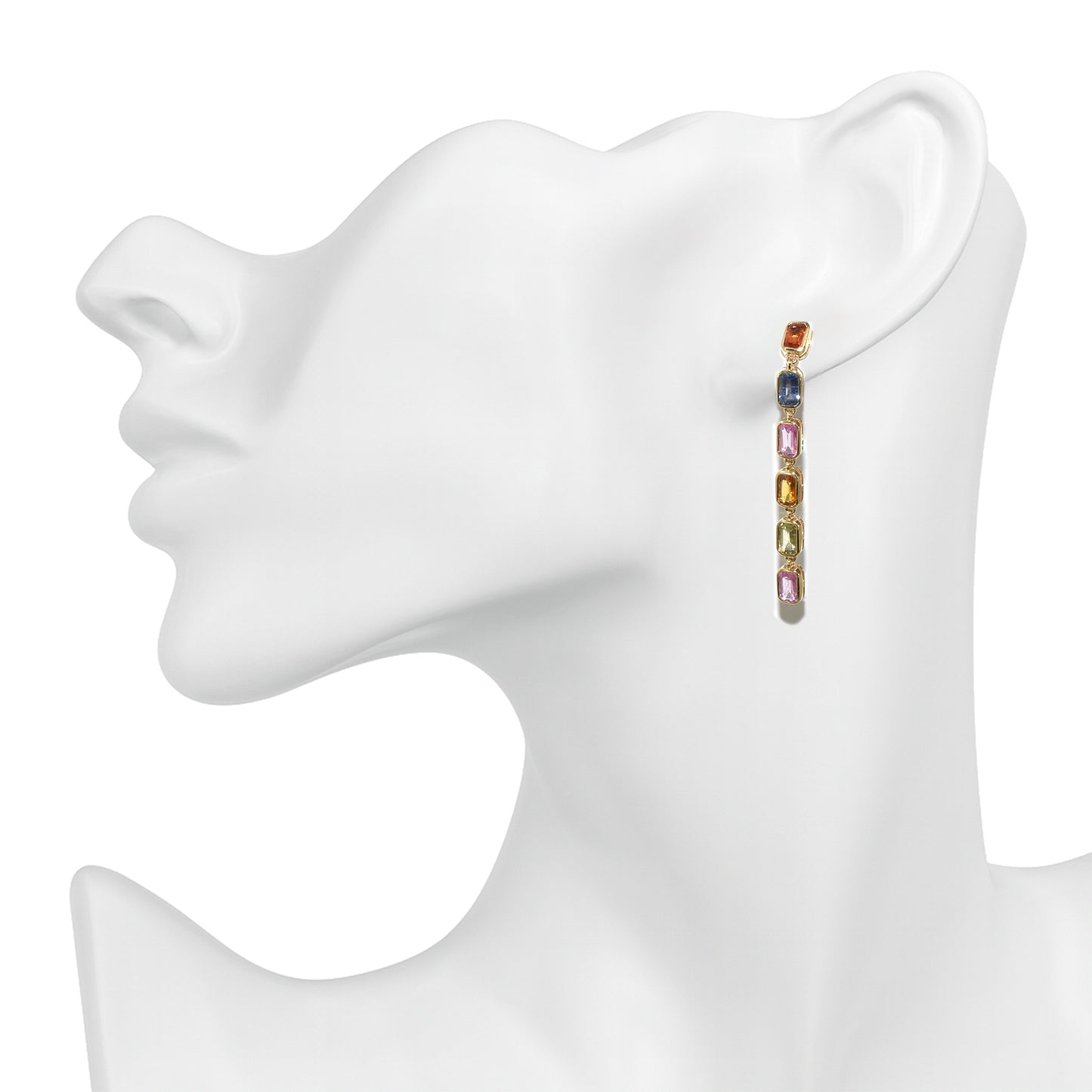 14k Multi Sapphire Rectangle Earring