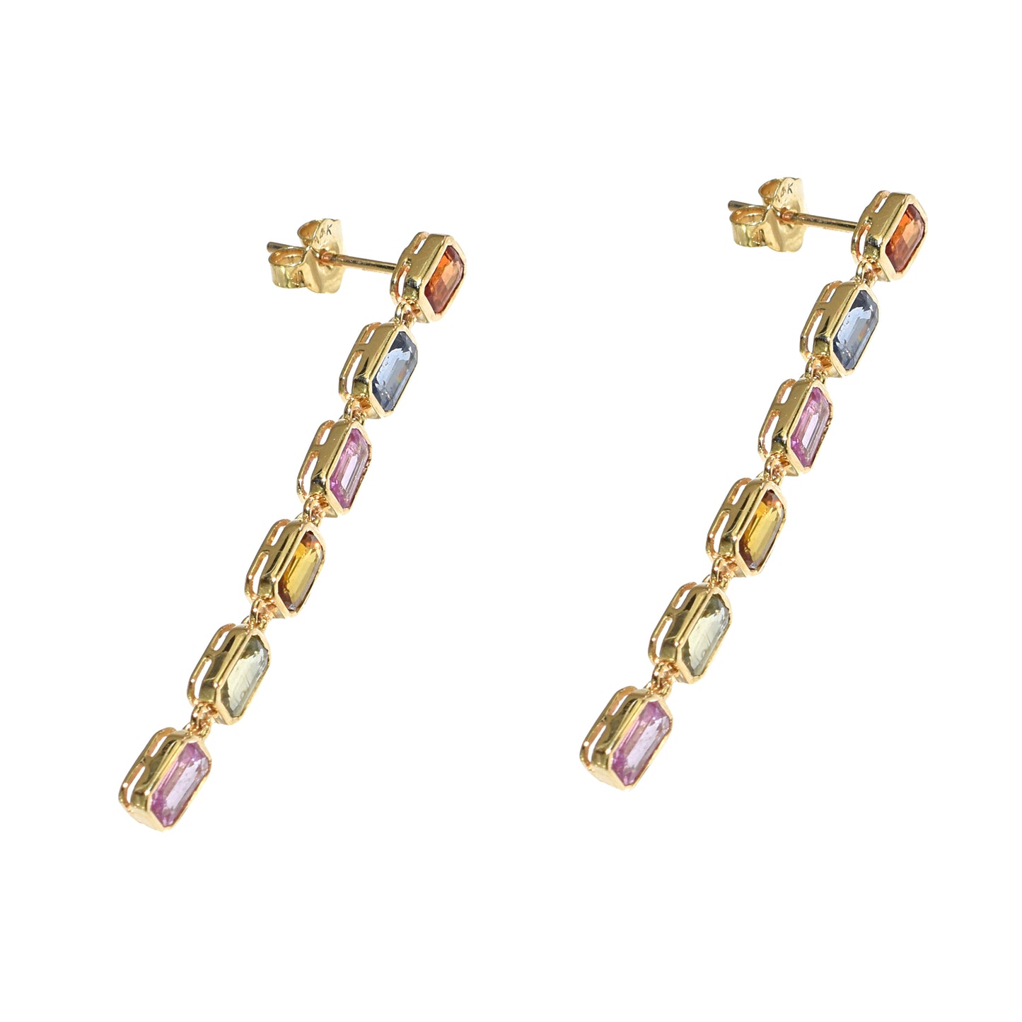 14k Multi Sapphire Rectangle Earring