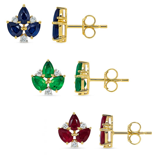 14k Gemstone Diamond Leaf Cluster Earring