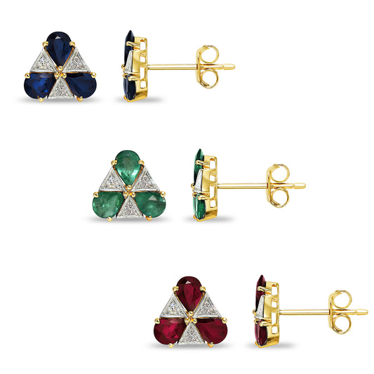 14k Gemstone Diamond Pear Triangle Earring