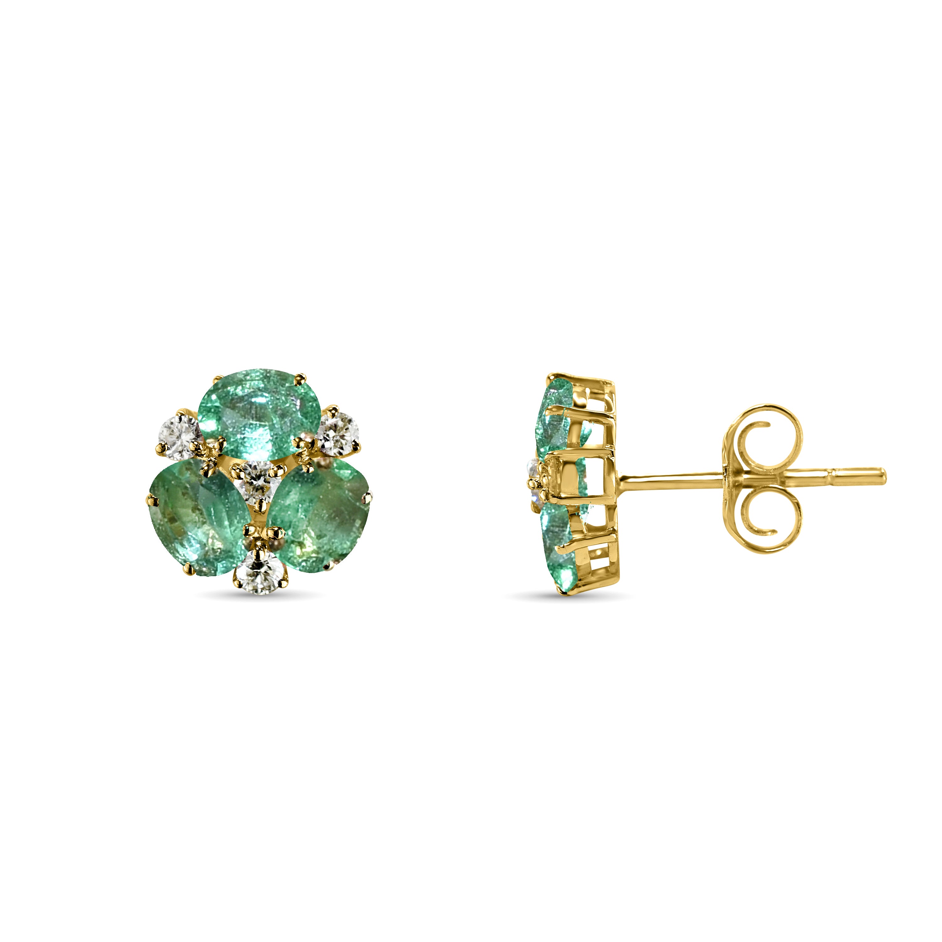 14k Gemstone Diamond Flower Cluster Earring