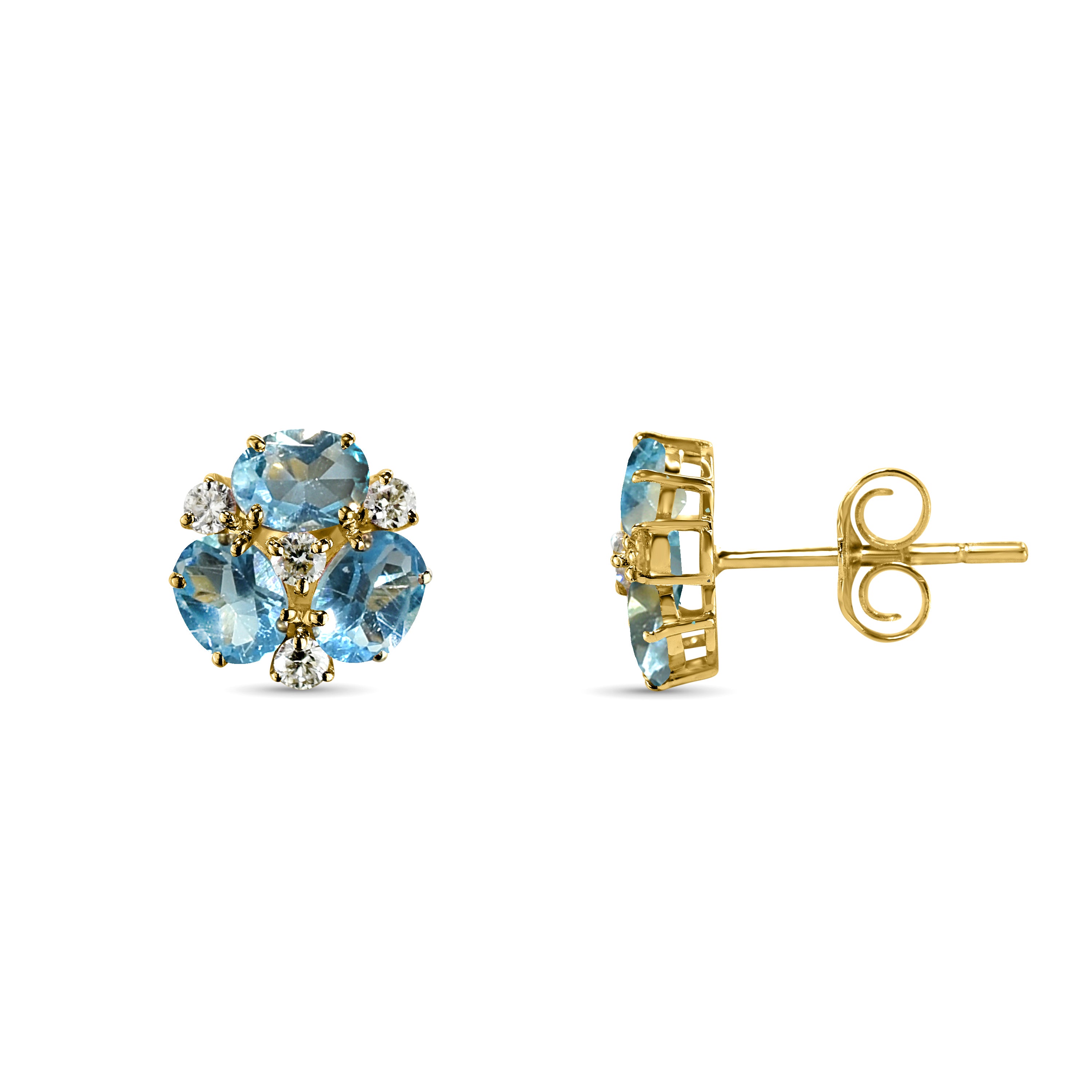 14k Gemstone Diamond Flower Cluster Earring
