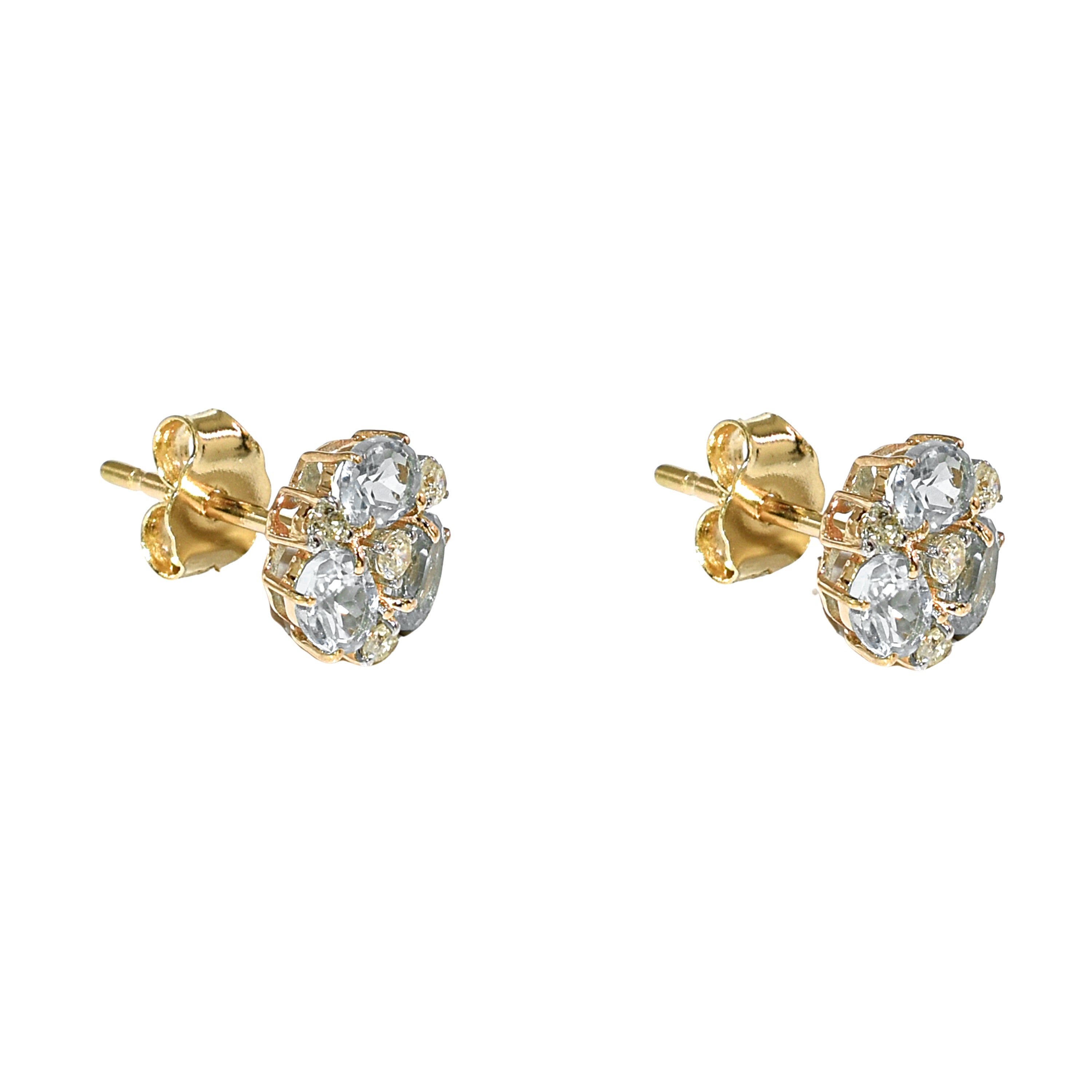 14k Gemstone Diamond Flower Cluster Earring