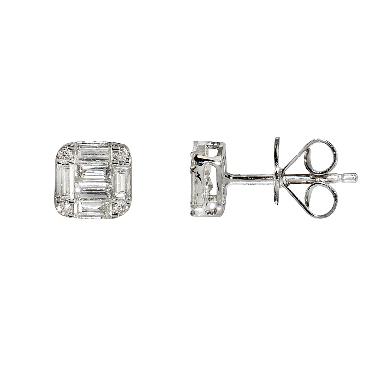 14k White Gold Diamond Square Earring