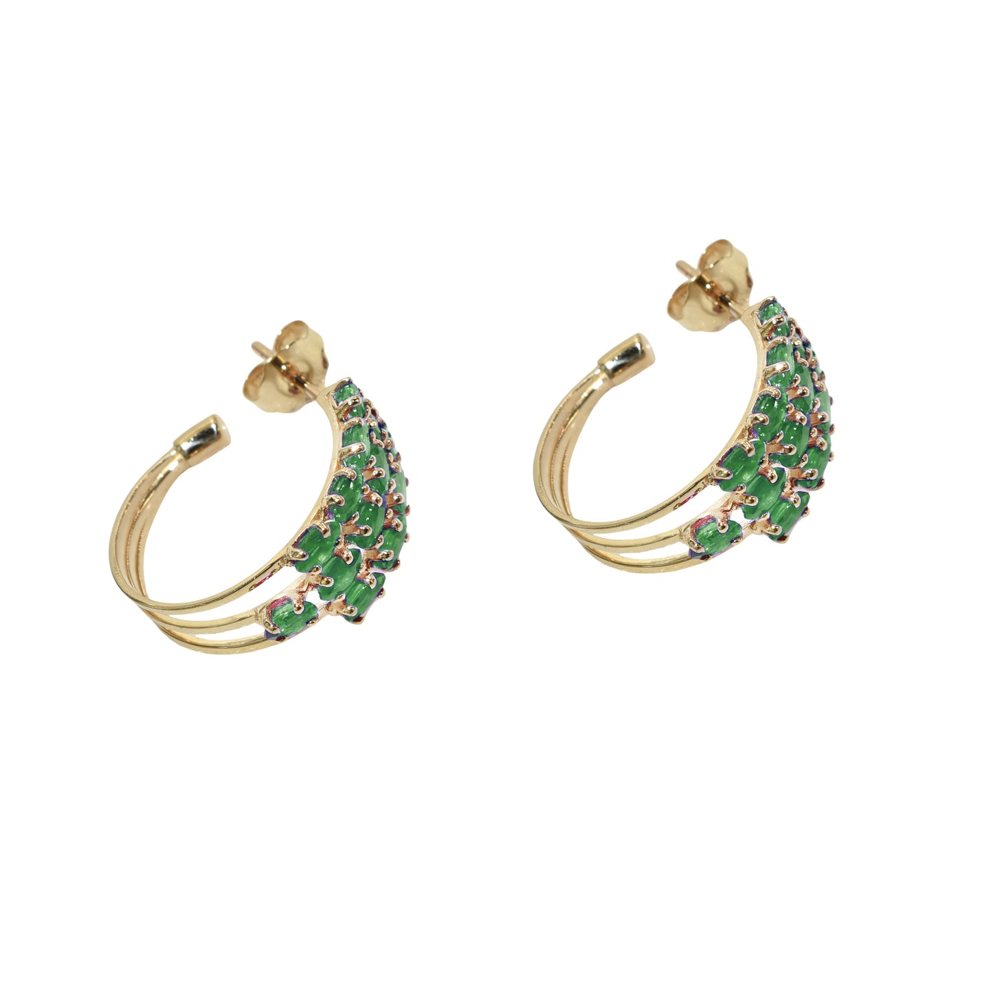 14k Emerald Triple Hoop Earring
