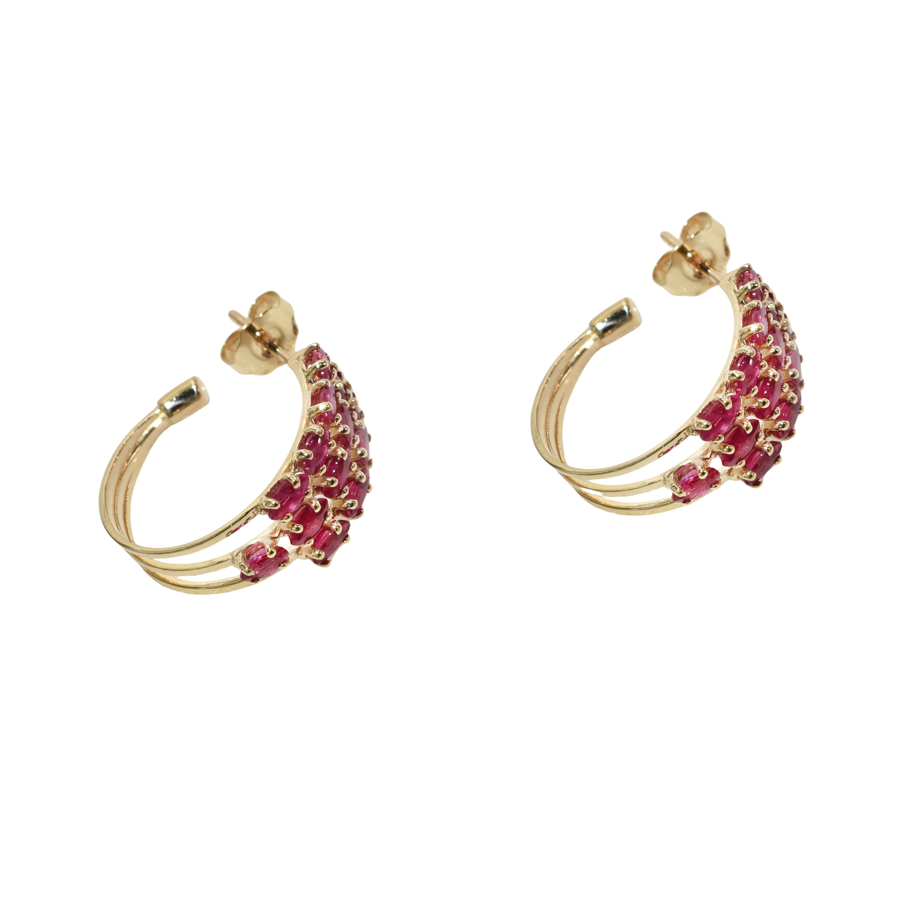 14k Gemstones 3-Row Hoop Earring