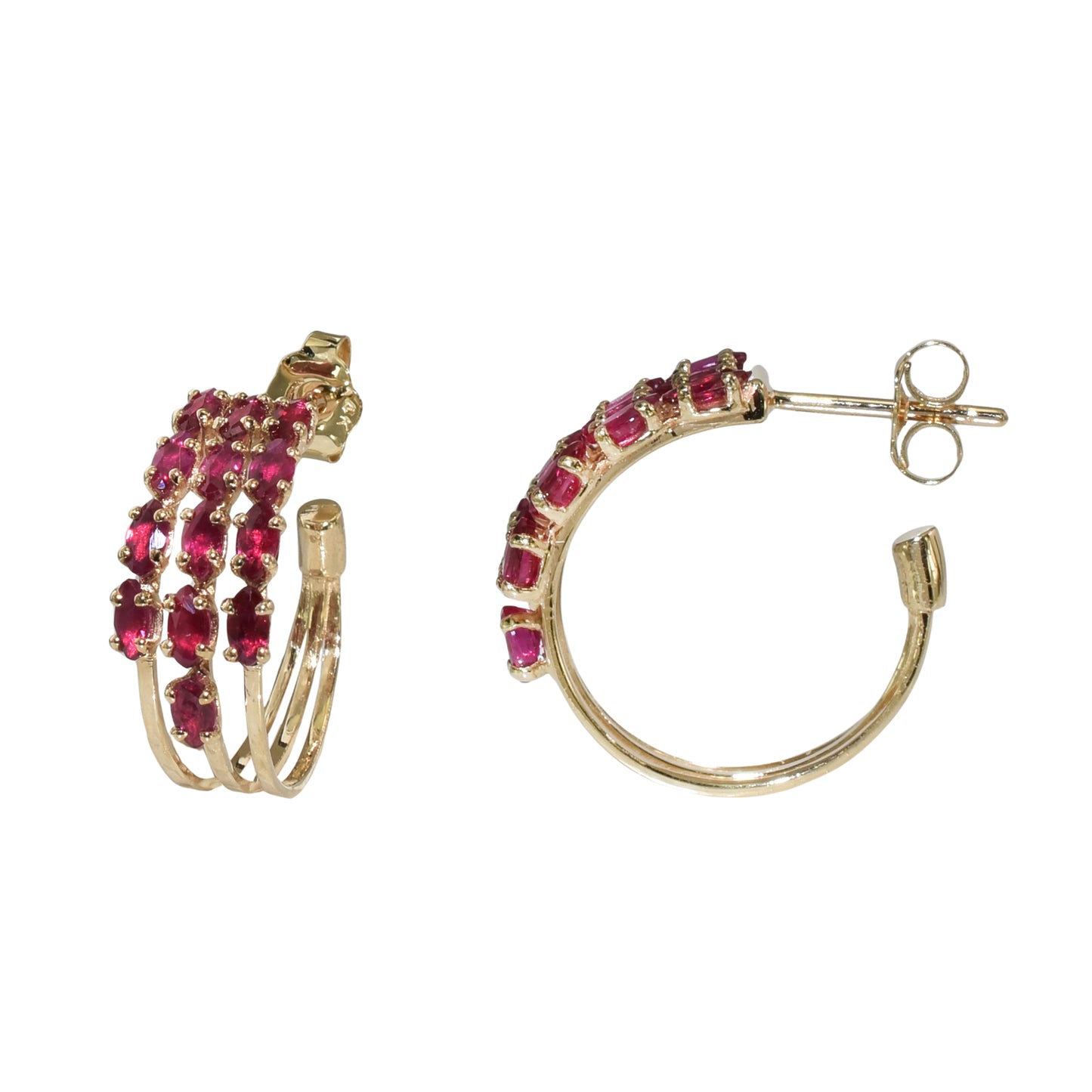 14k Ruby Triple Hoop Earring