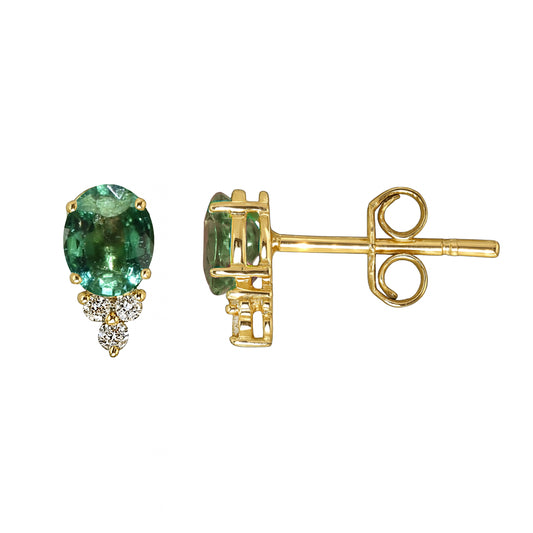 14k Emerald Diamond Oval Cut Earring