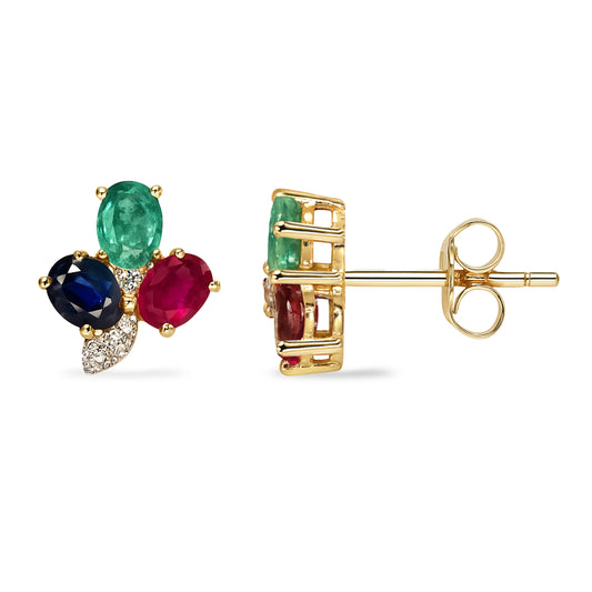 14k Emerald, Ruby, Sapphire Diamond Leaf Earring